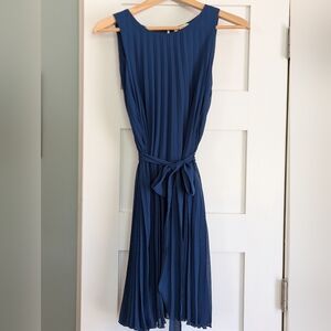 Elegant Navy Blue Pleated Dress